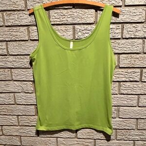 Lea & Nicole Lime Green Scoop Neck Tank Top Shell Petite Large PL Made in USA